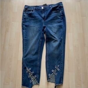 LOVE & LEGEND Blue Women's Jeans w/ Grommet & Chain Lace-Up Detail. Plus size 18